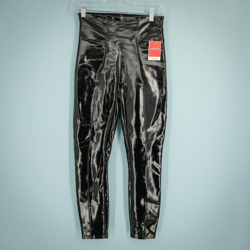 Spanx Size Small S SpanxShape Black Faux Patent Leather High Waist Leggings NEW